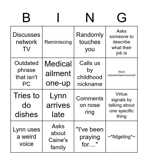 Thanksgiving Survival Bingo Card