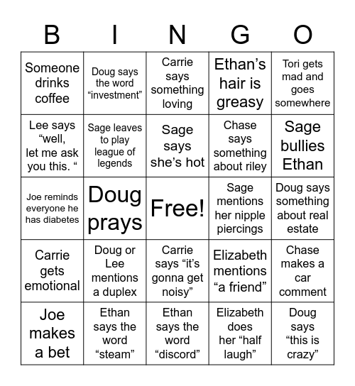 DeVore Thanksgiving Bingo Card