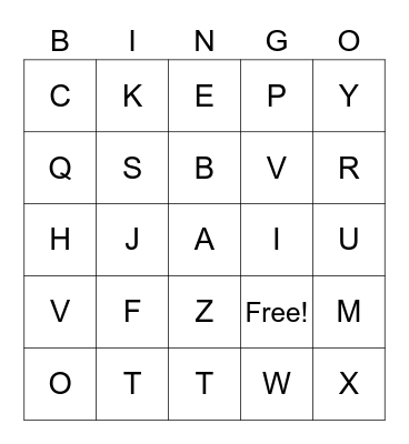 ALPHABET  BINGO Card