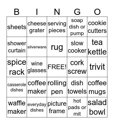 Alison's Wedding Shower Bingo Card