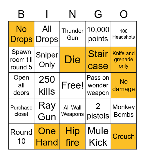 Zombies Bingo Card