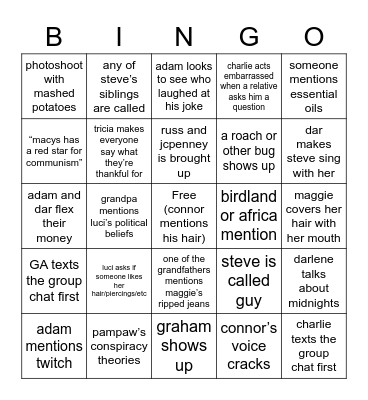 hodges thanksgiving Bingo Card