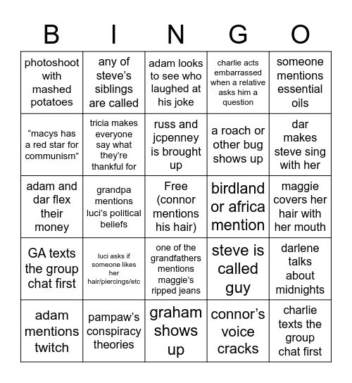 hodges thanksgiving Bingo Card