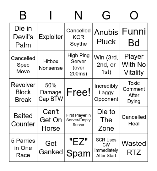 YBA SBR Bingo (Comp) Bingo Card