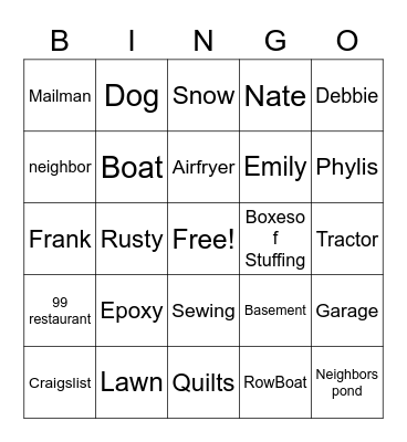 Grandparent Bingo Card
