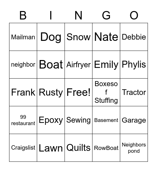 Grandparent Bingo Card