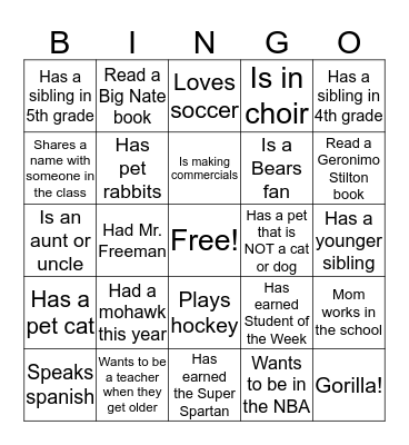 Classroom Bingo! Bingo Card