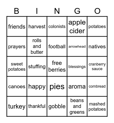 Thanksgiving Bingo Card