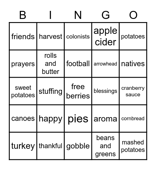 Thanksgiving Bingo Card