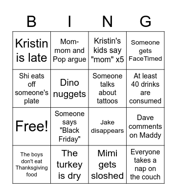 Thanksgiving Bingo Card