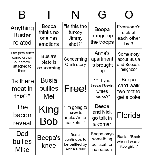 Thanksgiving Bingo Card