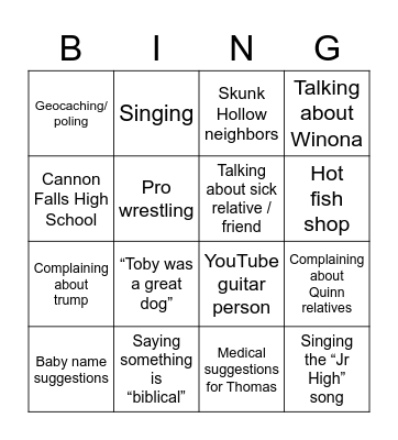 Thanksgiving Parent Bingo Card