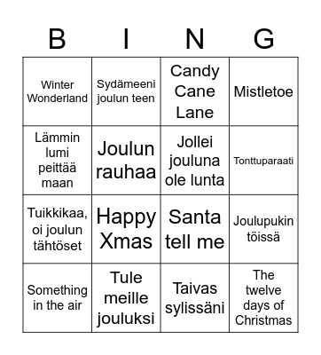 Joululaulu Bingo Card
