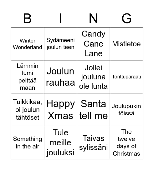 Joululaulu Bingo Card