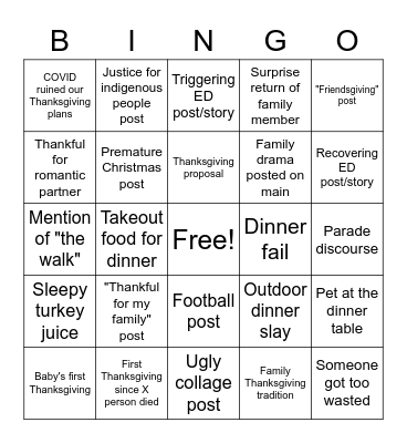 Thanksgiving Post Bingo Card