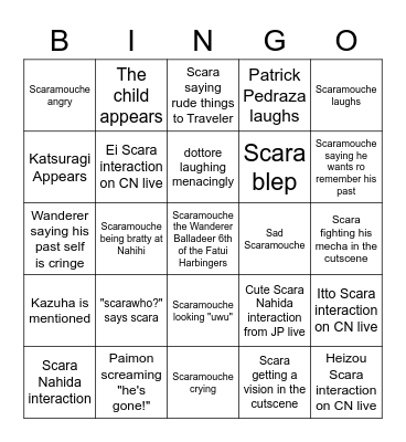 SCARA 3.3 LIVE Bingo Card