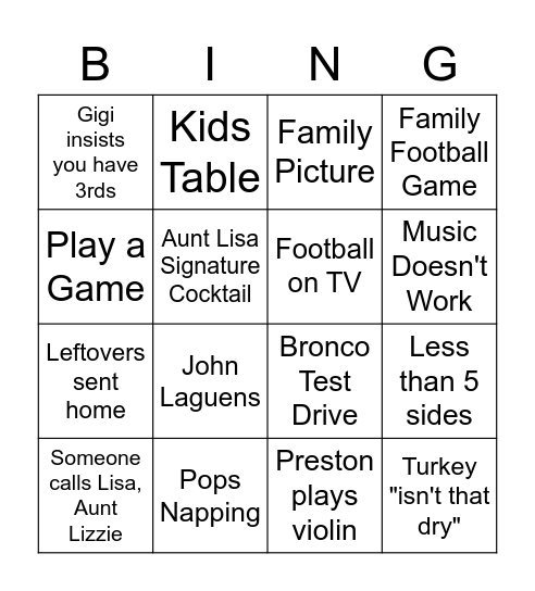 Cargol Thanksgiving Bingo Card