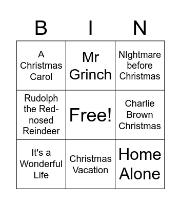 Christmas Movies Bingo Card