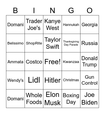 Thanksgiving Bingo Card