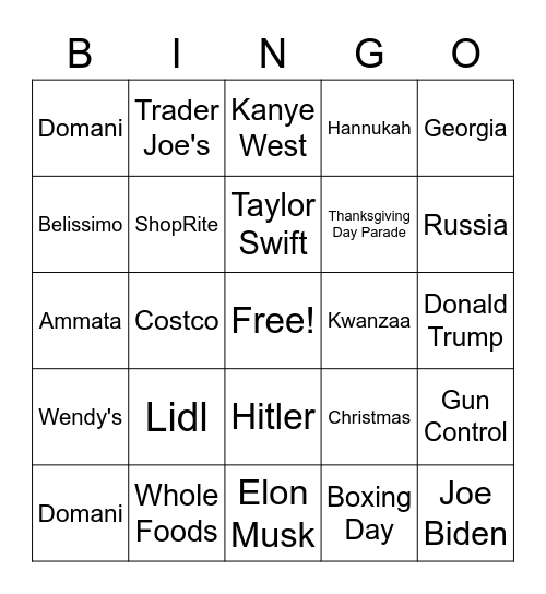 Thanksgiving Bingo Card