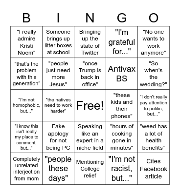 Thanksgiving Bingo Card
