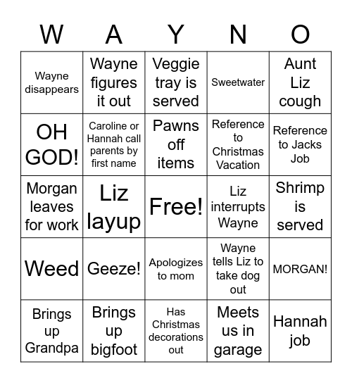 WAYNO Bingo Card