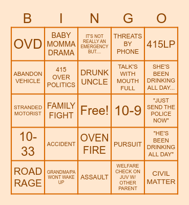 DISPATCH THANKSGIVING Bingo Card