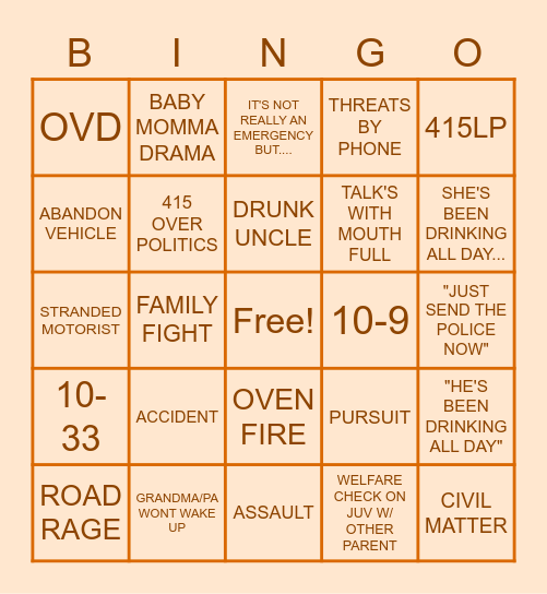 DISPATCH THANKSGIVING Bingo Card