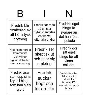 Bingo med Fredde Bingo Card