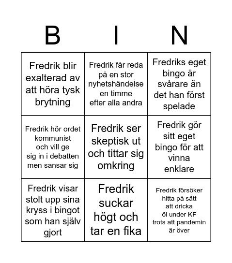 Bingo med Fredde Bingo Card