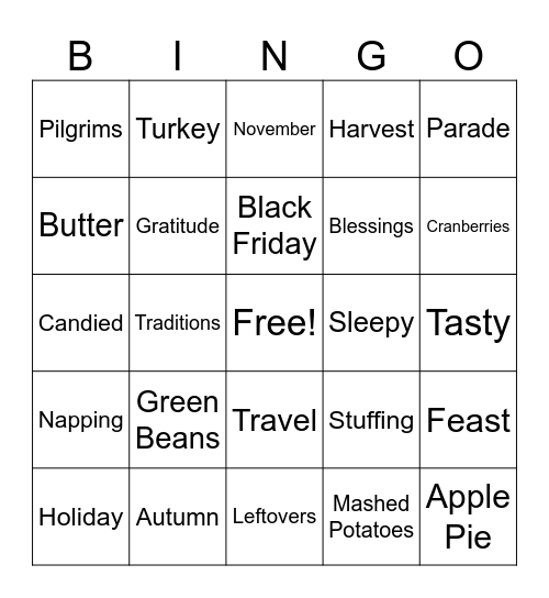 Thanksgiving Bingo Card