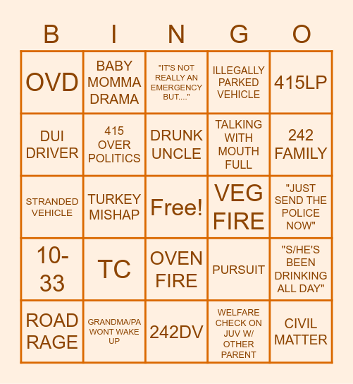 DISPATCH THANKSGIVING Bingo Card
