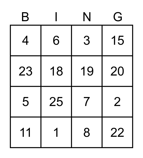 BINGOKAART 1 Bingo Card