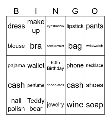 60th Birthday Celebration Bingo Card