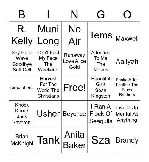 R&R Bingo Game 2 Bingo Card