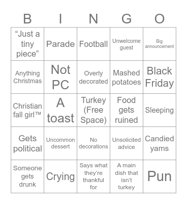 Thanksgiving Episodes Bingo Card