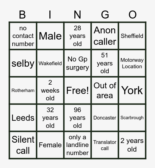 Demographic Bingo Card