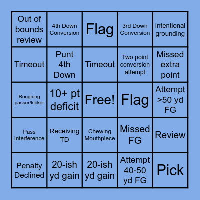 Cowboys Giants Bingo Card