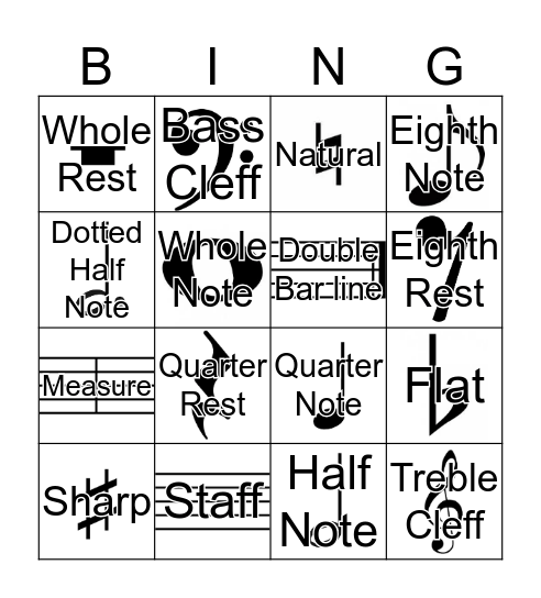 Musical Signs and Names Bingo Card