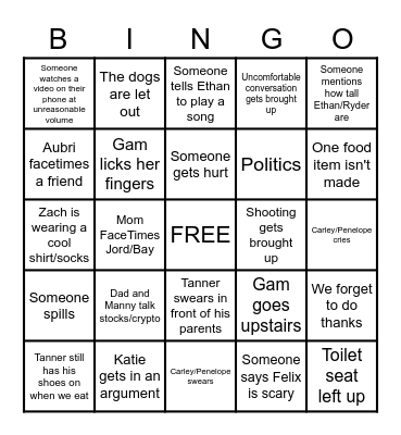 Thanksgiving BINGOR Bingo Card