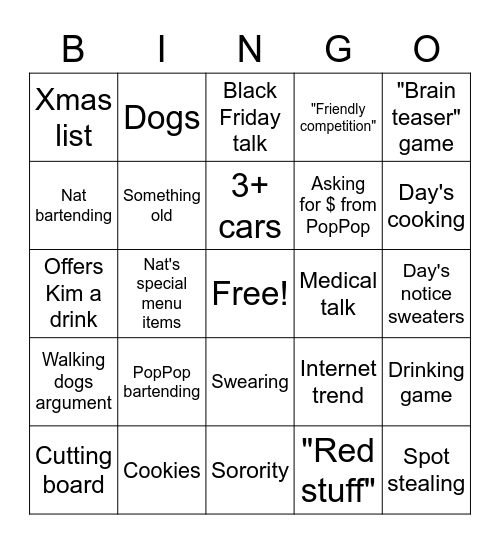 Very Specific Family Thanksgiving Bingo Card