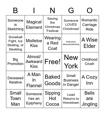 Cheesy Christmas Movie Bingo Card