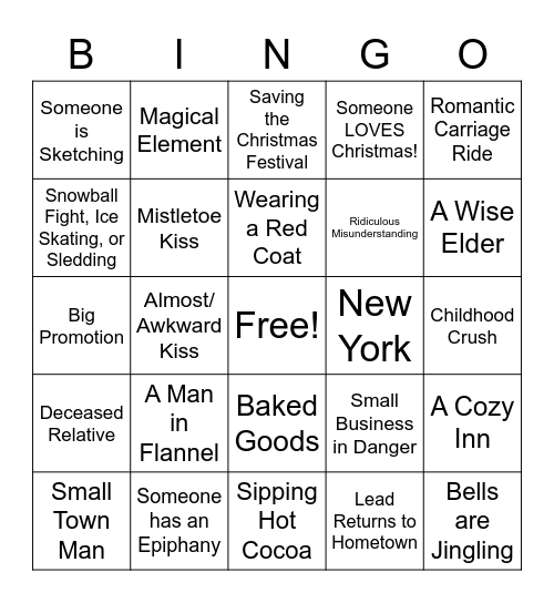 Cheesy Christmas Movie Bingo Card