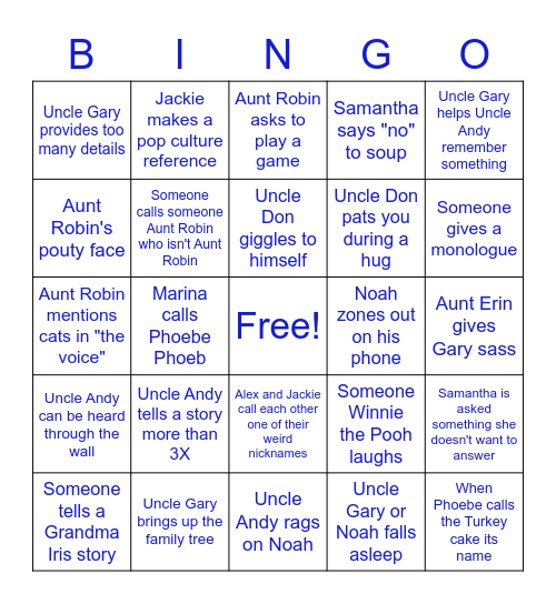 Price/ Powell Thanksgiving Bingo Card