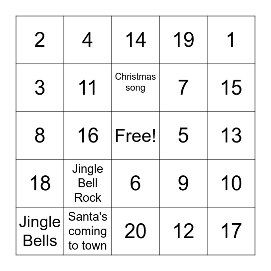 Christmas Music Bingo Card