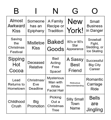 Cheesy Christmas Movie Bingo Card