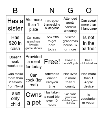 Untitled Bingo Card