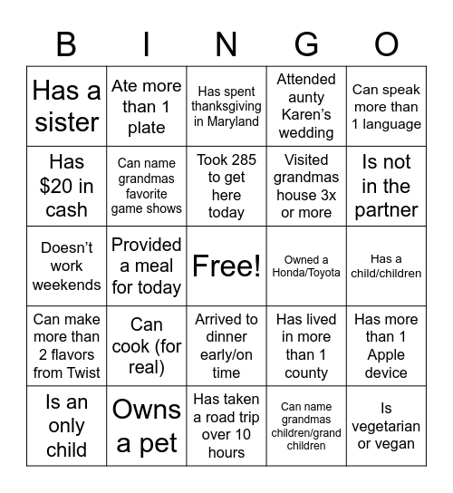 Untitled Bingo Card