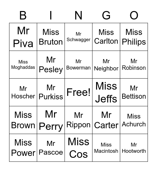 Find Teachers Bingo Card