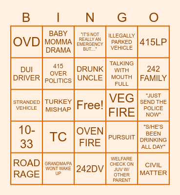 DISPATCH THANKSGIVING Bingo Card